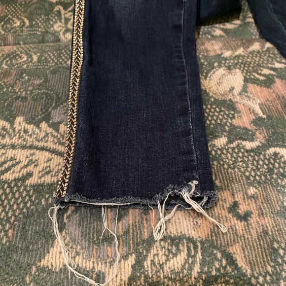 Women's Zara Jeans Blue Size 6 McBling Raw Hem Rhinestone Leg Stripe Ankle - Picture 4 of 10